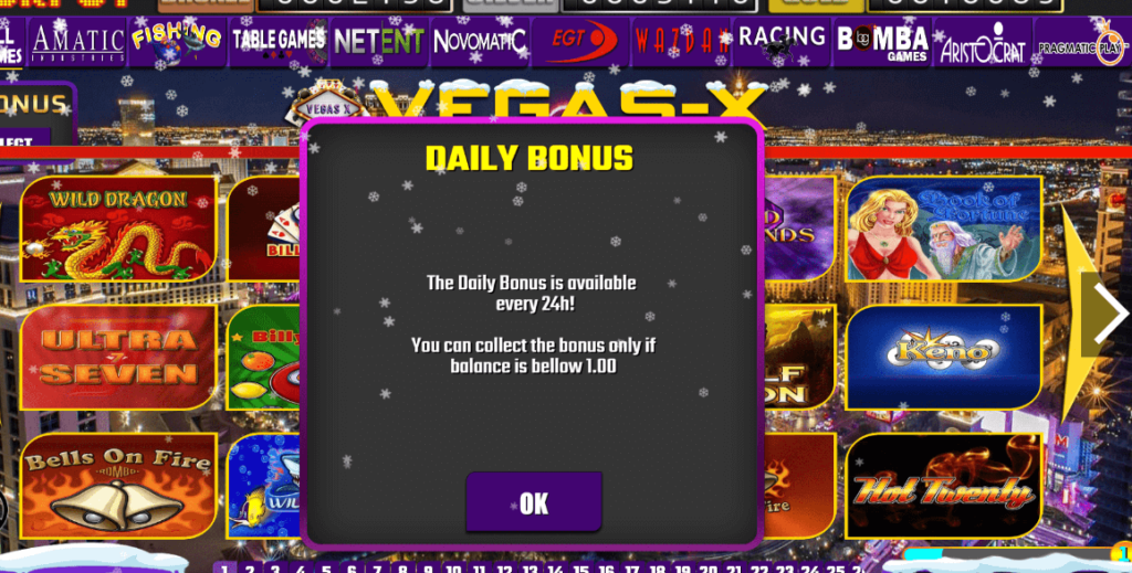 Vegas X daily bonus